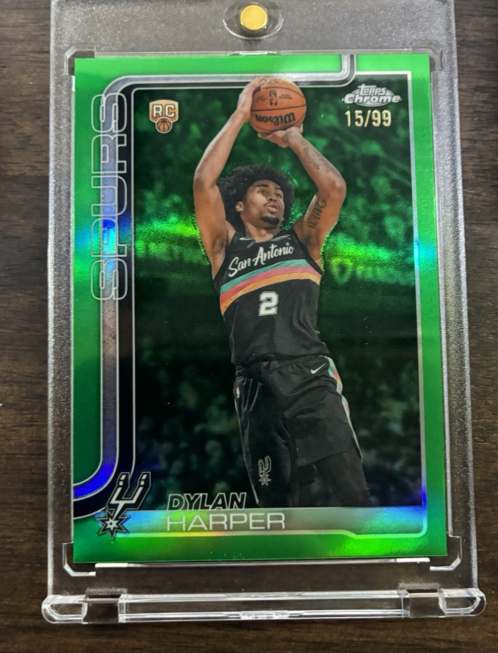 DYLAN HARPER  2025 26 Topps Chrome TRUE GREEN REFRACTOR  15/99 Spurs Rookie RC