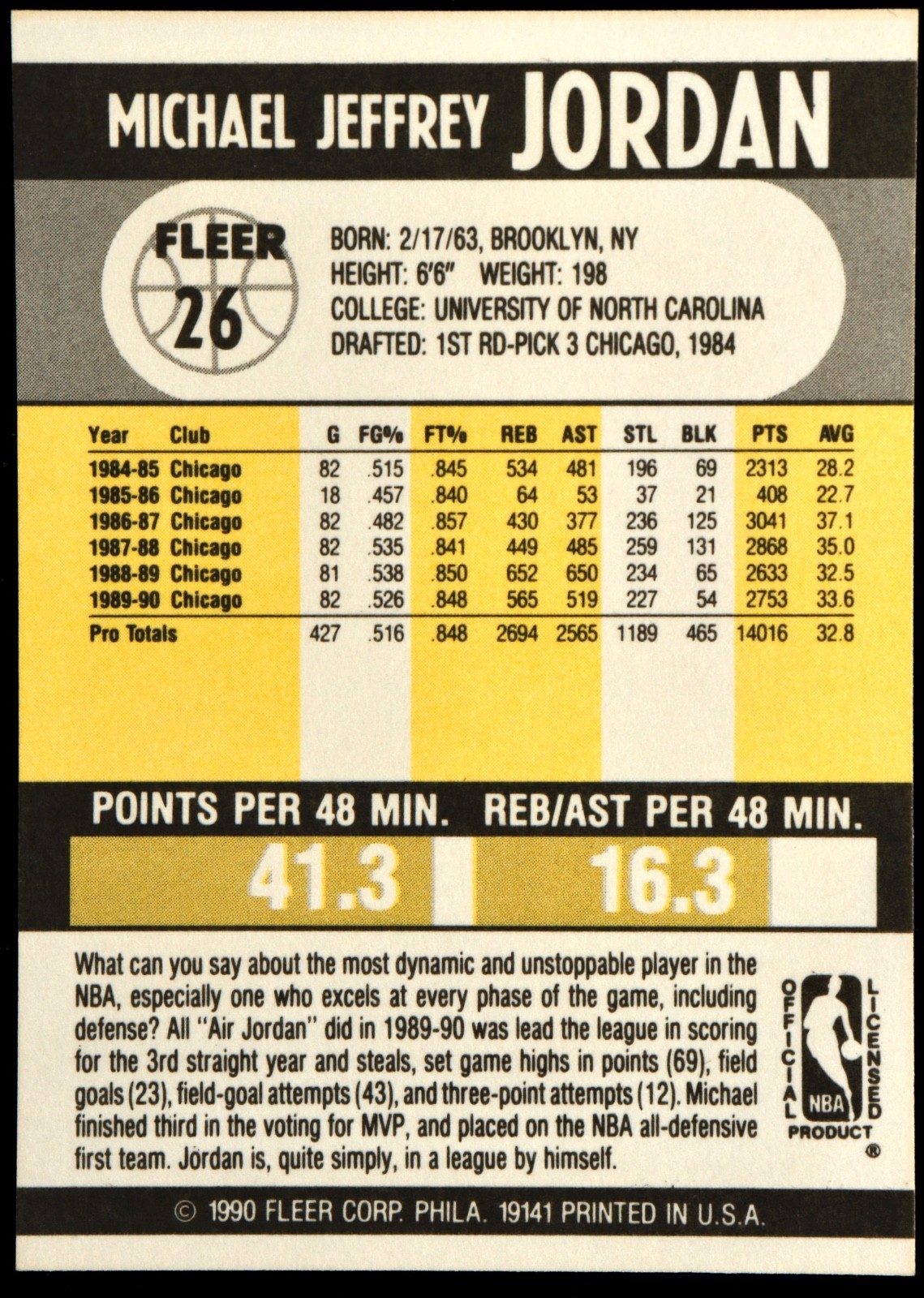 1990 Fleer '90 Michael Jordan #26 You Grade view 2