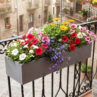 Balkon Blumenkasten Pflanzkasten, Metall Grau. 90 Cm, Halterungen + Wasserablauf