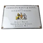 Vintage James Purdey Sign - Hunting Gun Firearm Makers Shot Gas Porcelain Sign
