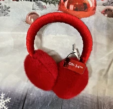 New On 34TH Women's Fuzzy Soft Oversized Plush Earmuffs Red Holiday One-Size