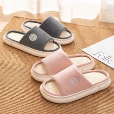 Women s Open Toe Slippers Soft Cotton Linen Indoor House Shoes Non Slip