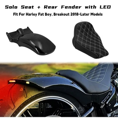 Rear Short Fender Driver Solo Seat Kit For Harley Softail Fat Boy FLFB 2018-Up - Image 1 of 4