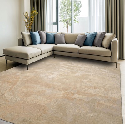 loomBloom 8x10 Beige, Tan Hand Knotted Tibetan Sherpa Abstract Wool & Silk Rug