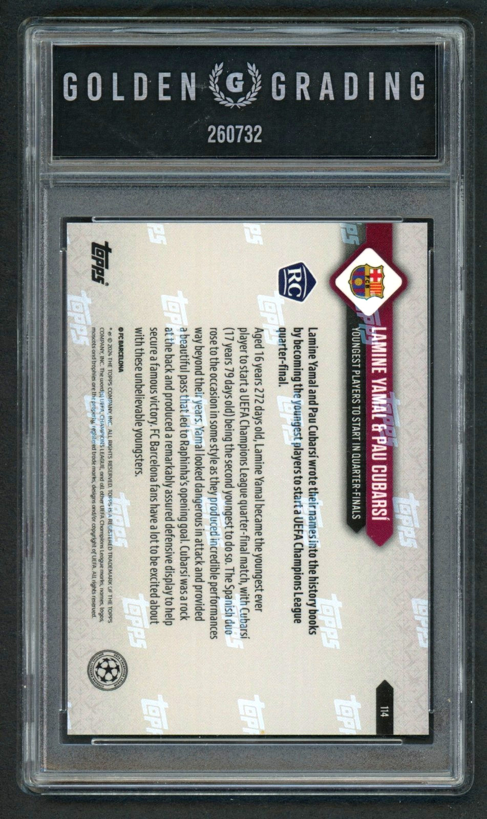 2023-24 Topps Now UCL- Lamine Yamal, Pau Cubarsi #114 Rookie (RC) Graded Mint 9 view 4