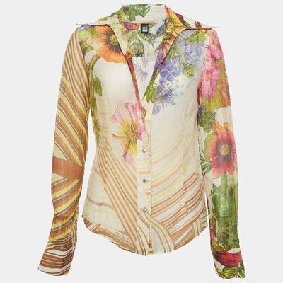 Class by Roberto Cavalli Multicolor Floral Print Chiffon Shirt L