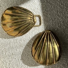 Belt Buckle Solid Brass Hand Made Shell Statement Chic 1980s 1970s Vintage