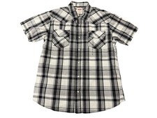 Levi's Short Sleeve Black White Plaid Pearl Snap Button Down Shirt Size Large