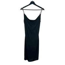Vintage Black Glitter Drape Neck Spaghetti Strap Knee Length Dress Large