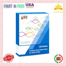 Printable Vinyl Sticker Paper for Inkjet Printer Glossy 120-Sheets White8.5"x11"