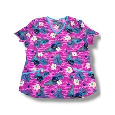 Jurassic World Dominion Women's XL/XG Scrub Top Pink Floral Dinosaur