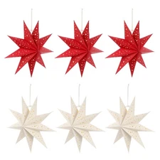 6 Pcs White, Red 9-Pointed Paper Star Lantern, Lampshade, Hanging, Christmas