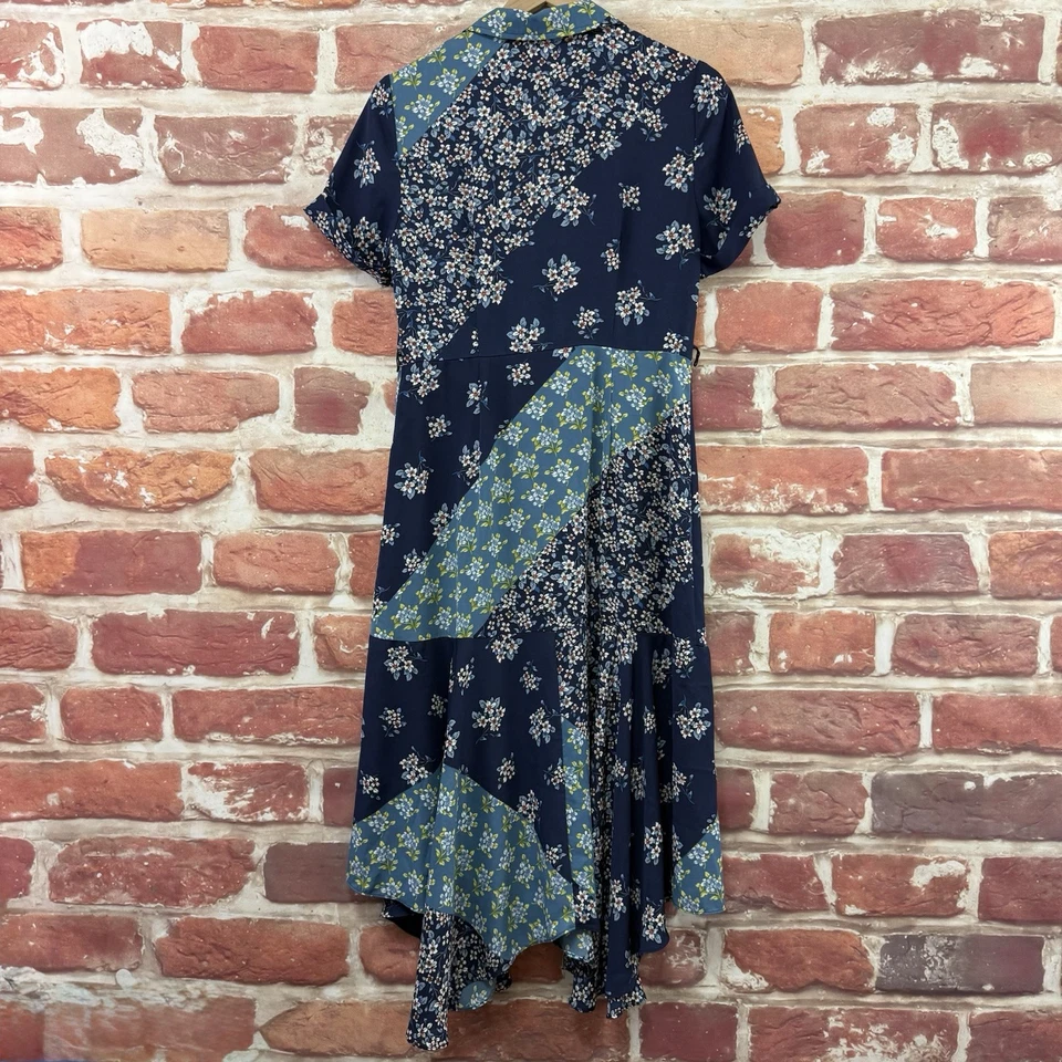 Vestido Nanette Lepore Mujer 6 Azul Multicolor Patchwork Floral Abotonado Midi Foto 2 de 4