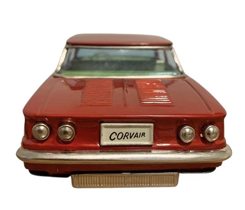1961-64 Corvair 4 Door Red Sedan Tin Litho Friction Car BANDAI Japan