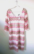 Fresh of LA Womens 3X Plus Size Crochet Chevron Maxi Dress Pink Cream 3/4 Sleeve