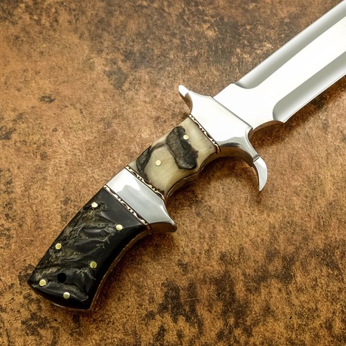 IMPACT CUTLERY RARE CUSTOM D2 FULL TANG PREDATOR BOWIE KNIFE RAM HORN HANDLE - Picture 6 of 11