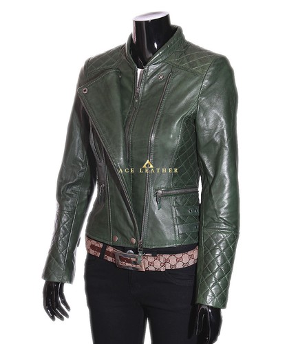 Chaqueta cordero Designer Retro Real New piel Biker Ladies Roxy Style de de Green AnqSg80w7