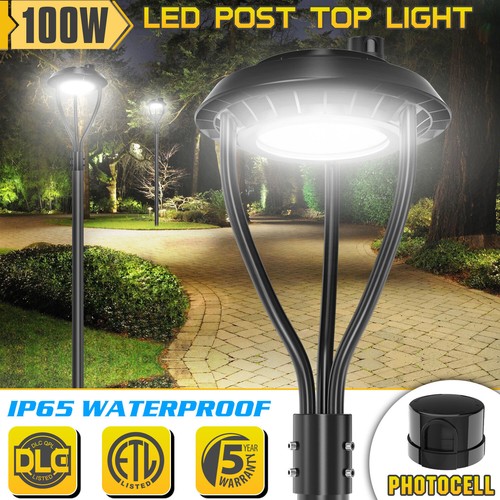 100W LED Post Top Light with Photocell, Adjustable 3000K~5000K Outdoor Pole Lamp - 第 1/12 張圖片