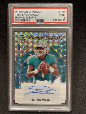 2020 Panini Mosaic Tua Tagovailoa Rookie Scripts Auto RC PSA 9 | eBay
