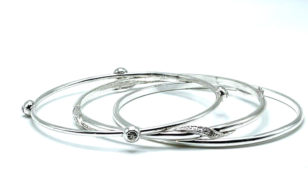 Silver Crystal Bangle Slim Stacking Bracelets Mad… - image 3