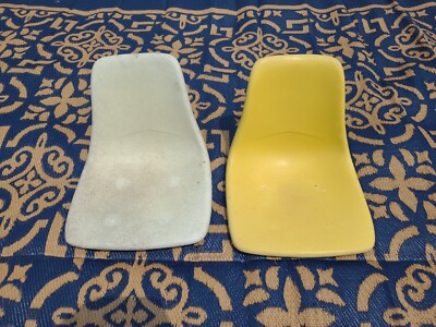 2 Herman Miller Eames Style Fiberglass Side Shell Chair White & Yellow VTG 