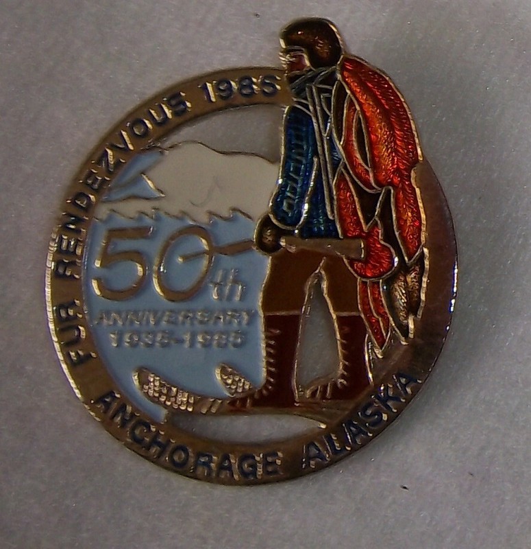 Fur Rendezvous 50th Anniversary Pin 1935 ~ 1985 Anchorage Alaska 1.75"
