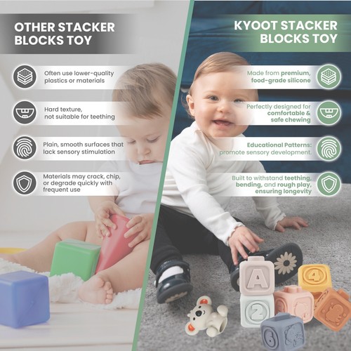 Baby Boy Girl Unisex Silicone Building Blocks Stacking Nesting Toy 6 Months+ - Picture 8 of 9