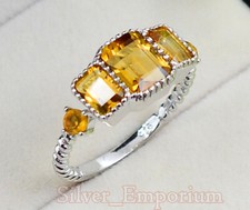 Citrine Natural Octagon Gemstone Solid 925 Sterling Silver Wedding Ring For Her