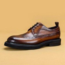 Mens British Round Toe Dress Business Lace Up Brogue Wedding Wing Tip Shoes New