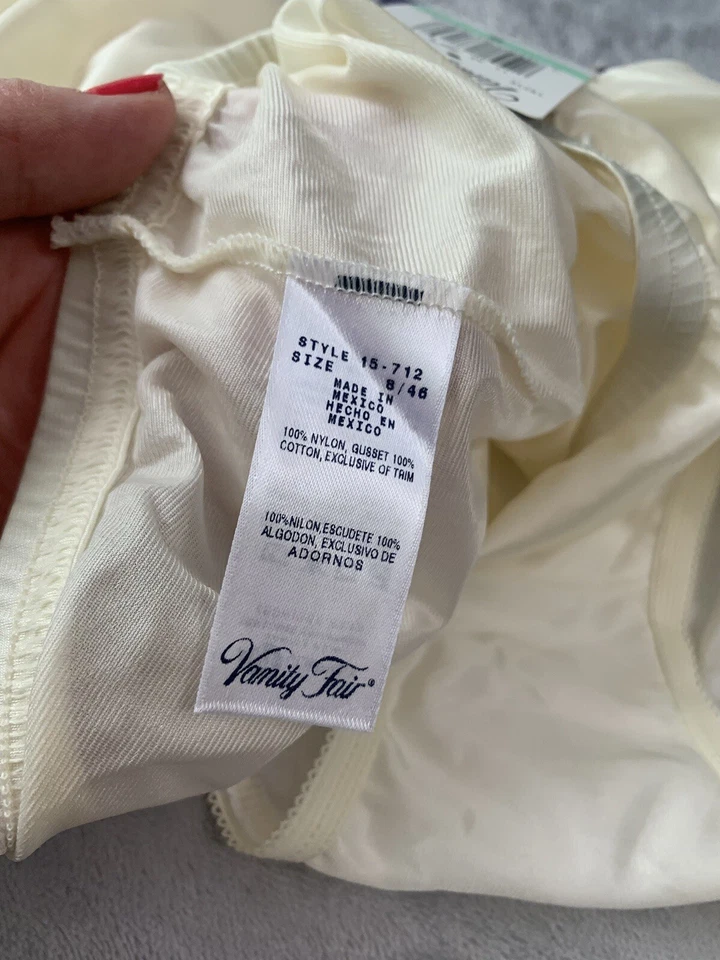 复古 Vanity Fair 15712 Perfectly Yours Brief 内裤 8 XL 全新带标签 象牙色 — 第 2/4 张图片