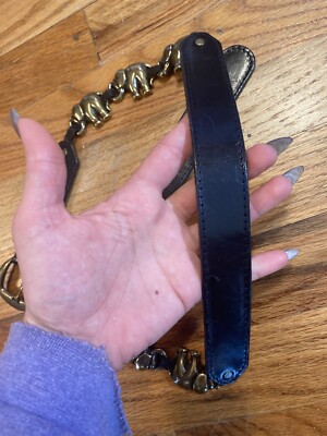 Vtg Liz Claiborne Womens Leather Elephant Belt Fashion Brass Size Medium Black Liz Claiborne Brass And Leather Elephant Belt —Medium | eBay main image 3