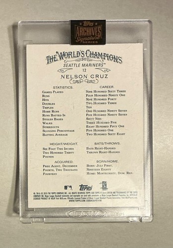 Nelson Cruz 1/1 Topps Archives Signature Series 2022! On Card Auto! Rangers - Picture 2 of 2