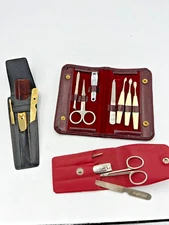 Lot of three Vintage Manicure sets, all complete: files, scissors, clippers etc
