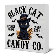 Halloween Decorations Black Cat Decor Halloween Scary Table Wooden Block Sign...