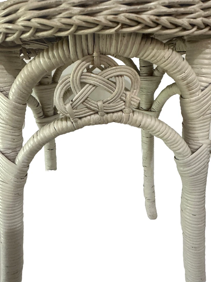 Vintage Wicker 4 Leg Vanity Stool Bathroom Bedroom White Plant Stand Side Table - Image 2 of 4