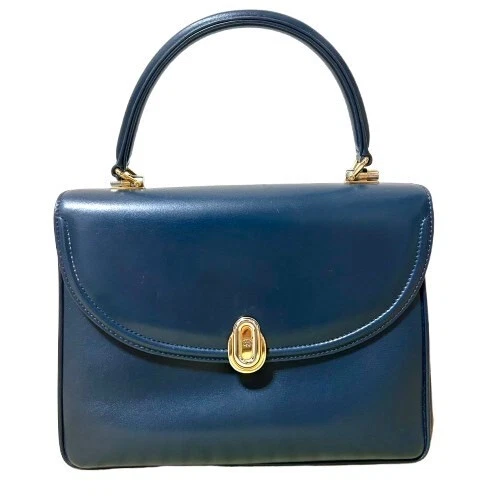 Vecchia borsa Gucci un manico pelle oro navy Auth 0149