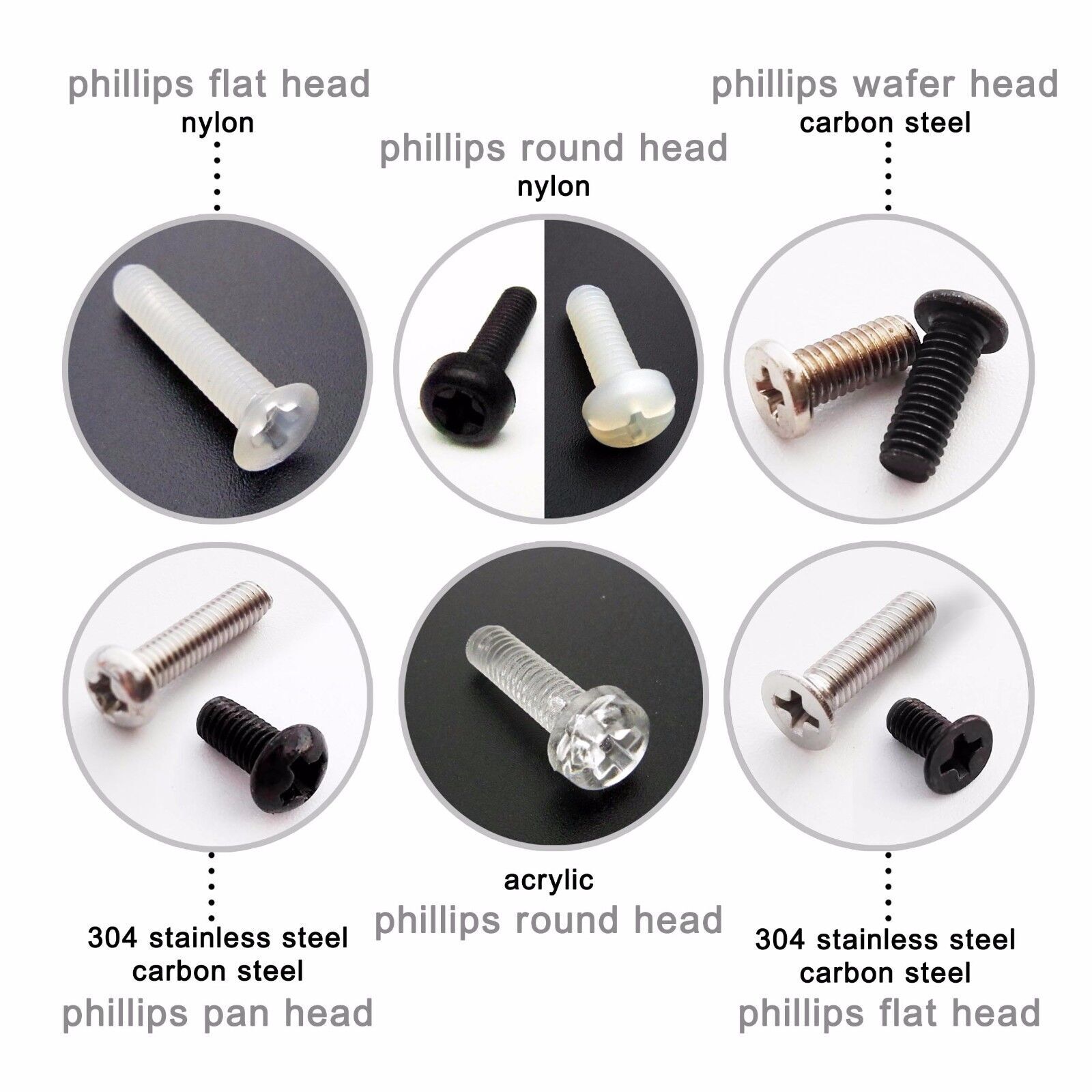 50pcs Metric Thread M1.2-M4 Mini Phillips Pan Flat Countersunk Head Screw Bolt