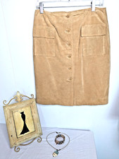 VTG 100 Leather Suede Skirt Size 6 Western Cowgirl Pockets Beige Tan Button