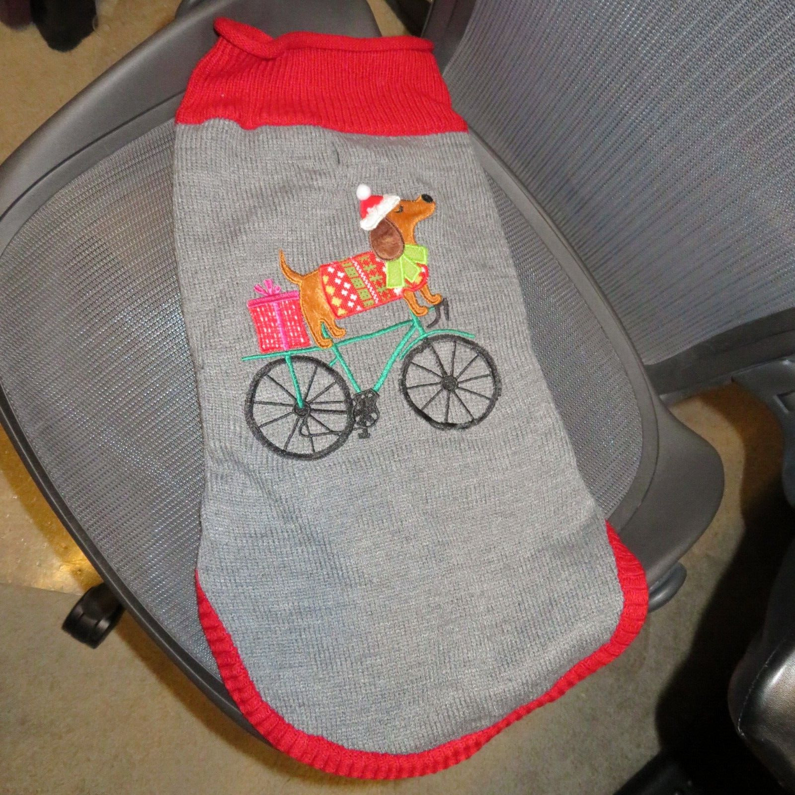 Dachshund Dog Sweater Bicycle Riding Christmas Holiday Large NEW