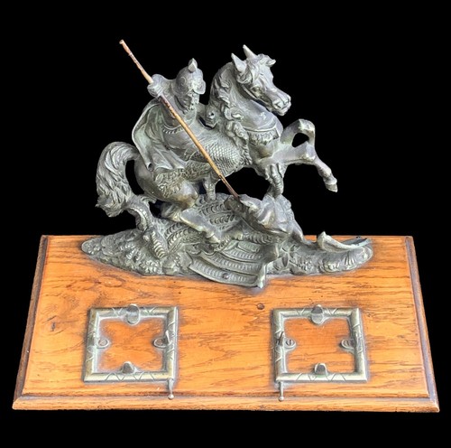 Saint George and the Dragon Bronze Sculpture ~ Antique Inkstand - Picture 4 of 8