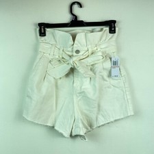 Blanknyc Womens 28 White High Rise Front Zip Pockets Tie Denim Shorts NWT L15