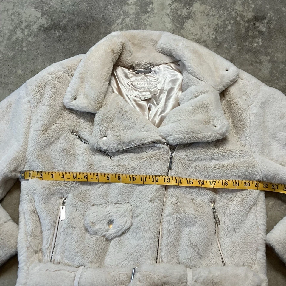 Joujou Faux Leather Jacket Womens Medium Ivory Belted Moto Boho Chic - Image 2 of 4
