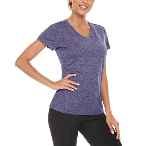 Women's V Neck Workout Shirts Short Sleeve Quick Dry T-Shirts Yoga Athletic Tops - Picture 56 of 61