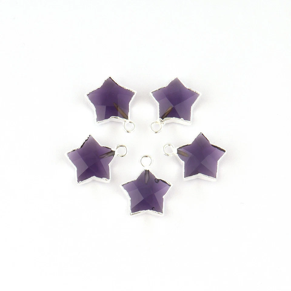 Lab-Created Amethyst Quartz Silver Plated DIY Single Bail Connector Lot of 5 Pcs - Image 3 of 4