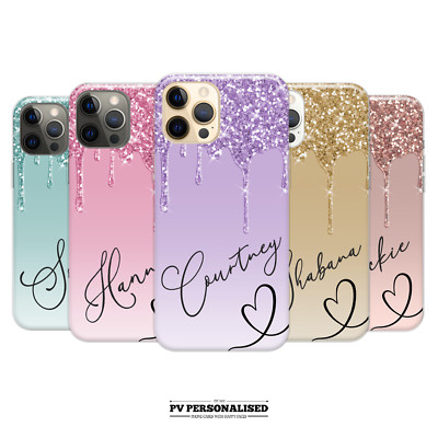 Personalisierte Handyhülle Glitzer Name Herz Silikon Cover für iPhone 12 13 14 15