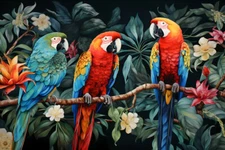 Wall Art Home Decor Parrot Macaw Flowers Oil Painting Printed On Canvas