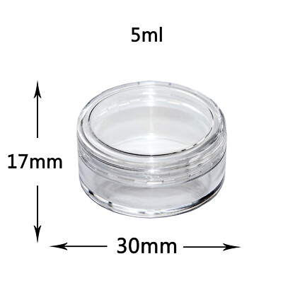 5ml 5g Runde Bastelgläser / Töpfe mit klaren Deckeln. Proben, Glitzer, Kosmetik jdc