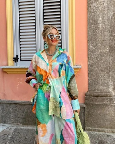 Conjunto de camisa y pantalones de solapa estampada para mujer, pantalones sueltos de pierna ancha - Imagen 17 de 25