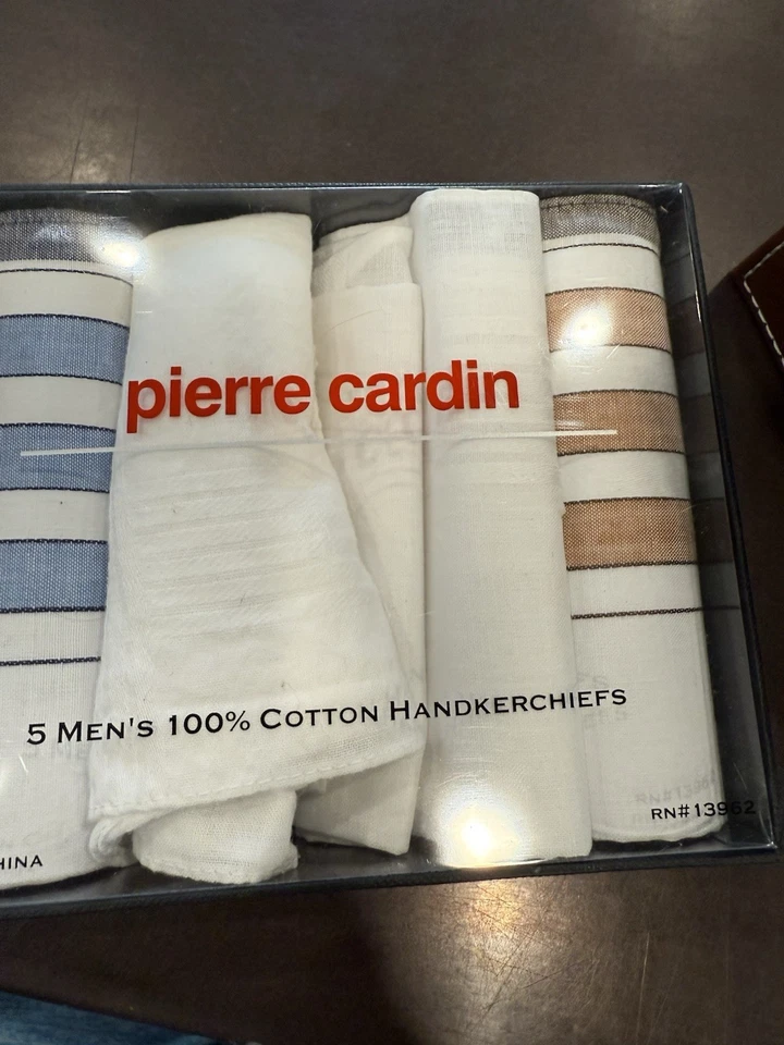 Juego de 5 pañuelos Pierre Cardin para hombre 100 % algodón surtidos con caja de regalo Foto 3 de 4