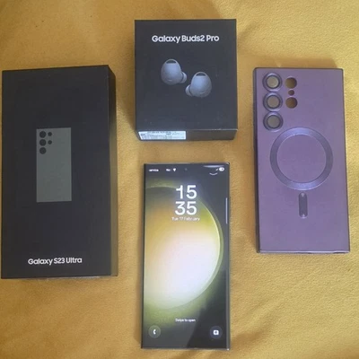 Samsung Galaxy S23 Ultra 256GB, Samsung Galaxy Ear Buds2 Pro, Phone Case - Image 1 of 4